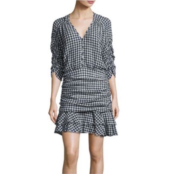 Veronica Beard Women’s Campbell 3/4 Sleeve Gingham Ruched Mini Dress Size 6 - Picture 1 of 11
